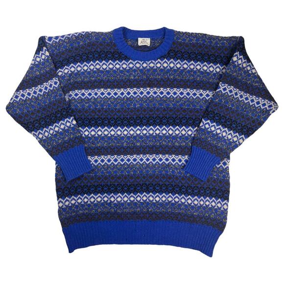 90s vintage sweater geometric patterned by clan royal wool sz L - Picture 1 of 4